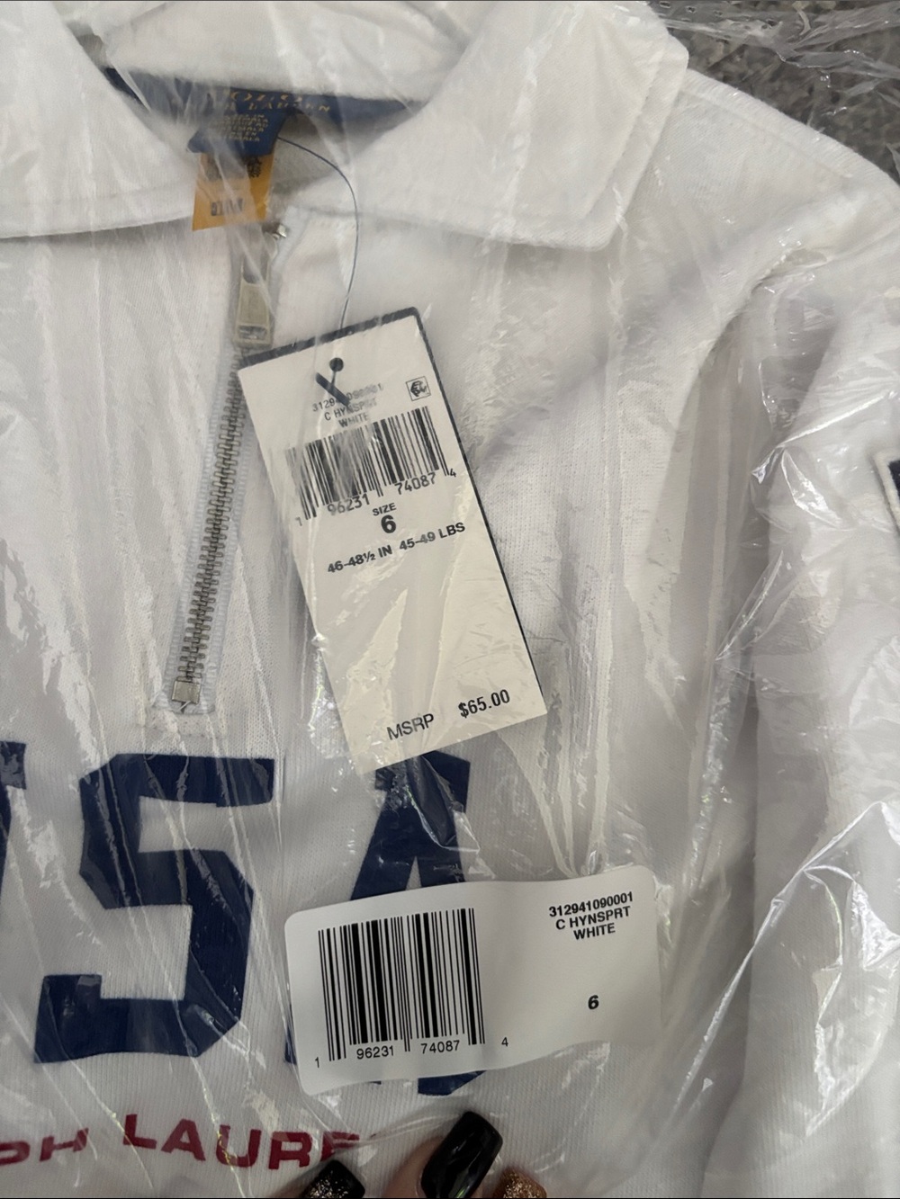 Kids Ralph Lauren White Pullover with Navy USA and Red Logo - Picture 3 of 7